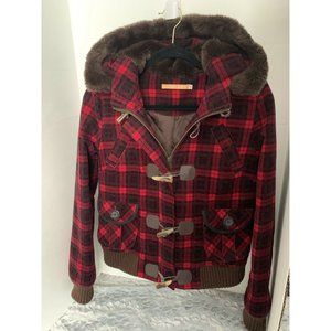Goelia  Kids Girls Red Buffalo Plaid Check Toggle Duffle hooded Coat Jacket Medi